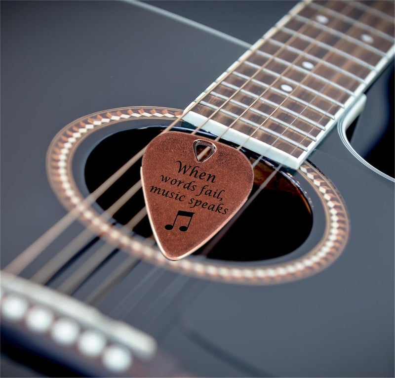 JUPPE Guitar Picks & Bass Picks, Copper Electric Guitar Pick Musician Gift For Guitarist When Words Fail Music Speaks Acoustic Guitar Accessories Gifts (Copper When Words Fail Music Speaks) - Image 4